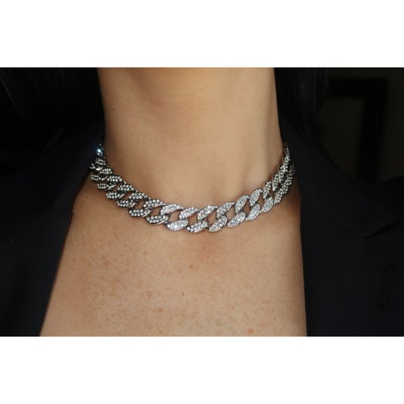 Iced Out Diamond CZ Miami Cuban Link Chain, 15mm Cuban Link Choker - Picture 3 of 5
